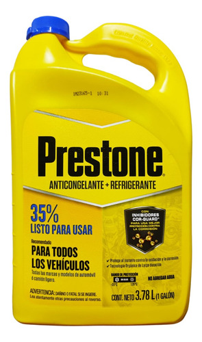 Anticongelante Refrigerante Prestone 35% Corguard Mejorado Color Amarillo