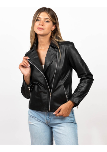 Campera De Cuero Vacuno Legítimo - Rockera - Rg Cueros