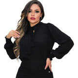 Elegante Camisa Feminina Em Viscose Premium Manga Longa 