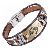 Pulsera Unisex Hombre Mujer Signo Piscis Cuero Elegante