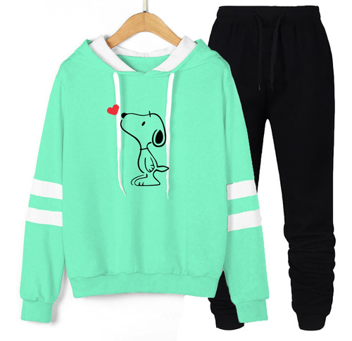 Conjunto Moletom Feminino De Listras Snoopy Desenho F-07