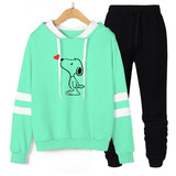 Conjunto Moletom Feminino De Listras Snoopy Desenho F-07