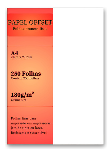 Papel Offset A4 Branco 250 Folhas Sulfite 180g Chambril Top