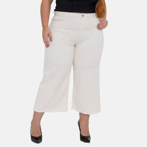 Calça Jeans Feminina Pantacourt Barra Desfiada 