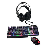 Kit Teclado Semi Mecânico E Mouse Óptico + Headset 7.1 Gamer