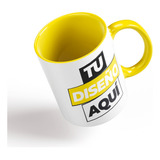 Tazón Taza Personalizada Con Color Interior - Asa Amarillo