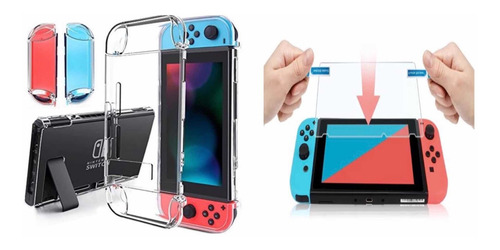 Crystal Case Protector Más Vidrio Templado Nintendo Switch