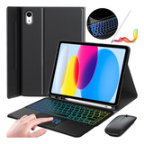 Funda+táctil Iluminado Teclado+mouse Para iPad 10 Gen.10.9''