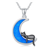 Lonago Collar De Luna De Gato Con Ópalo Azul Creado, Collare