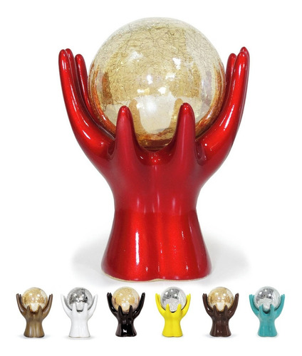 Estatueta Enfeite Decoração Mesa Sala Mãos Com Esfera Bola Cor Vermelho