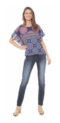 Desigual Blusa Mandalas Nueva Azul S/m Modelo Holgado