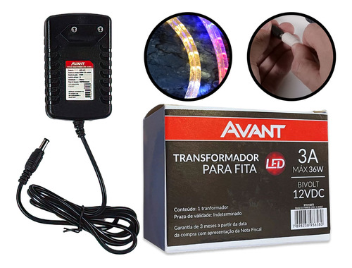 Fonte Transformador Eletrôn. Avant 12v 3a Bivolt Fita De Led