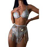 (s-s) Conjunto De Biquíni Rave Roupas Femininas Tassels Ski