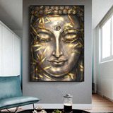 Quadro Decorativo Grande Buda Detalhes Dourado 90x60