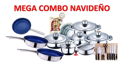 Combo Bateria Cocina Acero Quirurgico 25p Cuchillos