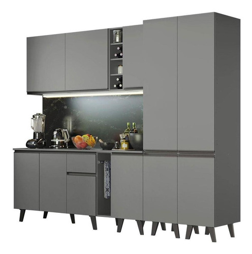 Armário De Cozinha Completa 260cm Cinza Nice Madesa 05