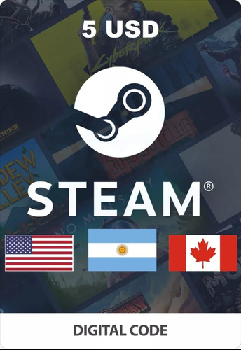  Tarjeta De Regalo Steam 5 Usd - Eeuu / Canadá / Argentina
