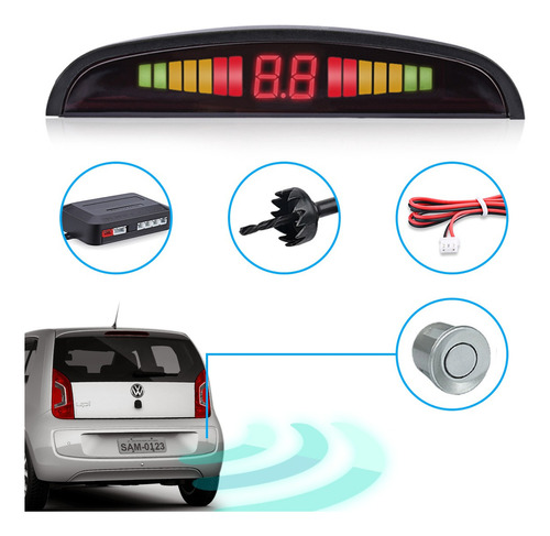 Sensor De Estacionamiento Re 4 Sensores, Pantalla Led De Sonido Blanco, Color Plateado