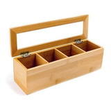 Caja De Te 4 Divisiones Bamboo Madera Tapa Acrilico Trendy