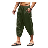 Pants Hombre, Pants De Lino Cordón En La 3/4 Shorts