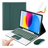 Funda C/teclado+mouse+lápiz Para iPad 10ª Gen.10.9'' Verde