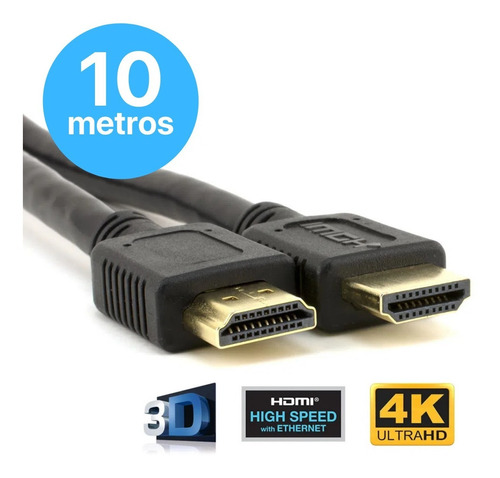 Cabo Hdmi Gold 10m Metros Mts 4k 3d Full Hd Blindado Tv Pc