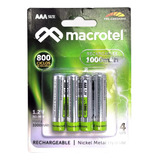 Pack 4 Pilas Aaa Recargables Macrotel 1000mha Mw-800