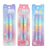 Set De 2 Lápices Mina Ositos Arcoiris Kawaii