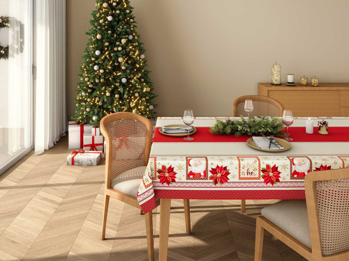 Toalha De Mesa Estampada Natal 6 Lugares