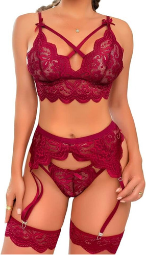 Lenceria Sexy Babydoll Bralette Y Bragas Encaje Seductora