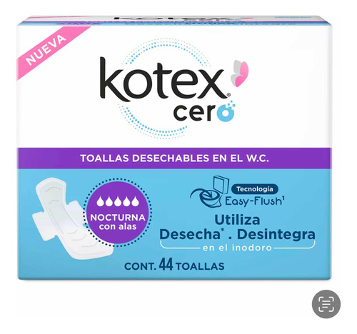 Kotex Cero 44p Toallas Femeninas Desechables Wc Alas Noctorn