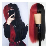 Kits De Cosplay Peluca De Cabello Largo Negra Y Roja