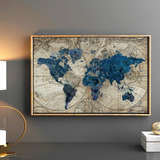 Mapa Mundial Vintage 100x60 Con Marco Cuadro Decorativo
