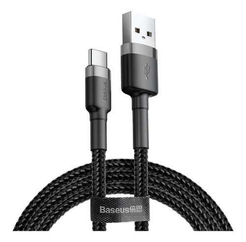 Cable Usb A Tipo C Carga Rapida 2.0 Baseus Mallado 2 Metros Color Negro Y Gris