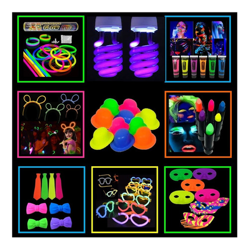 Set Fiesta Flúor Neón / Pack 1 Neón Flúor / Tiktok Brilla Uv