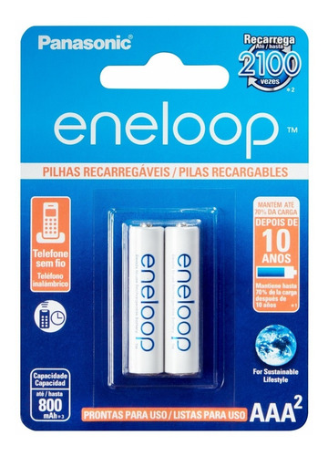 Pilha Palito A A A Eneloop Recarregável -  Cartela C/02 Un