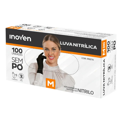 Luvas Descartáveis Inoven Nitrílicas Pretas Tamanho M Antiderrapantes 100 Unidades | MercadoLivre