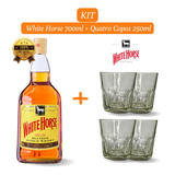 Kit 1 Whisky White Horse 700ml Com 4 Copos De Vidro De 250ml