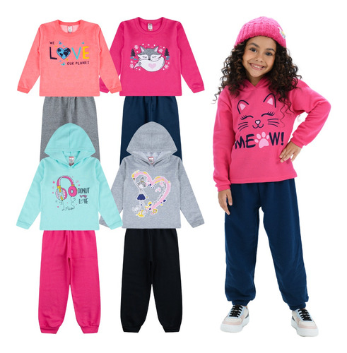 Kit C/ 4 Conjunto Moletom Menina De Inverno Feminino Frio