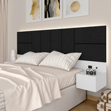 Cabeceira Suspensa Cama Queen Com Led Malibu Bran/preto -m.a Cor Branco/preto 06