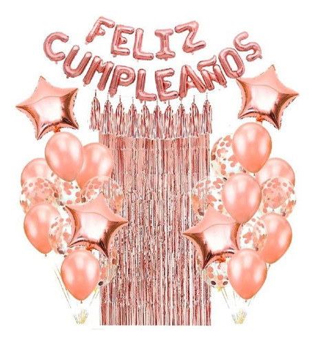 Pack Decoración Cumpleaños Rose Gold Cotillón Activarte