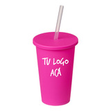 50 Ecovasos Con Tapa Y Sorbete 450 Cc Personalizados Conlogo