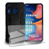 Funda P/ Samsung A20, A30, A50, Uso Rudo Clip + Mica Color Negro Samsung A20 / A30 / A50