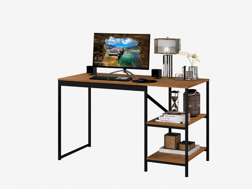 Escrivaninha Home Office Slim Com Prateleiras Mesa Estudo