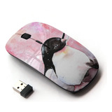 Mouse Optico Inalambrico 2.4g Rosa Con Pinguino Bebe