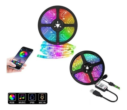 Cinta Luces Led Rgb Bluetooth Luces Usb Tv Hogar Música 5mts