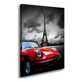 Tela Quadro Torre Eiffel Carro Vermelho Decoração Para Sala