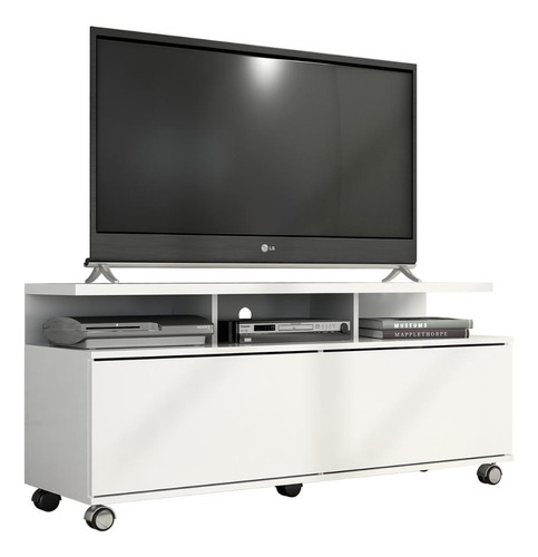 Rack Buzios 1,20m Branco Com Rodinhas Tv 55 Polegadas