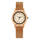 Reloj De Madera De Cuero Genuino Marrón For Dama Elegante