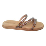 Sandália Slide Flat Beira Rio Papete Strass Brilho 8488 Moda